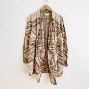 Lucky Brand NWOT Geo Drape Cardigan Sweater Open-Front, Brown/Cream Multi, Sz M